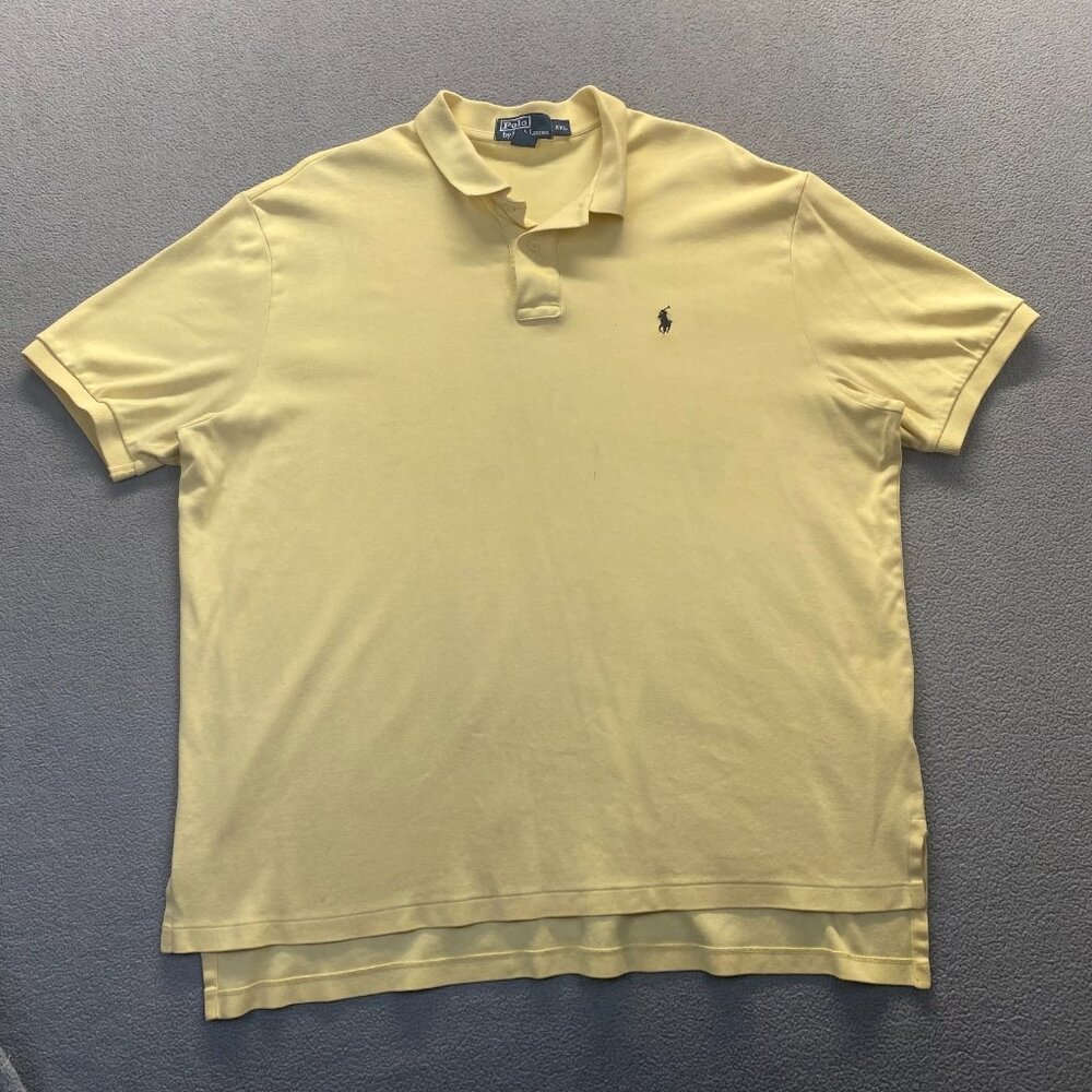 Vtg Polo Ralph Lauren Men's XXL Yellow Knit Polo Shirt Short Sleeve Pony Logo